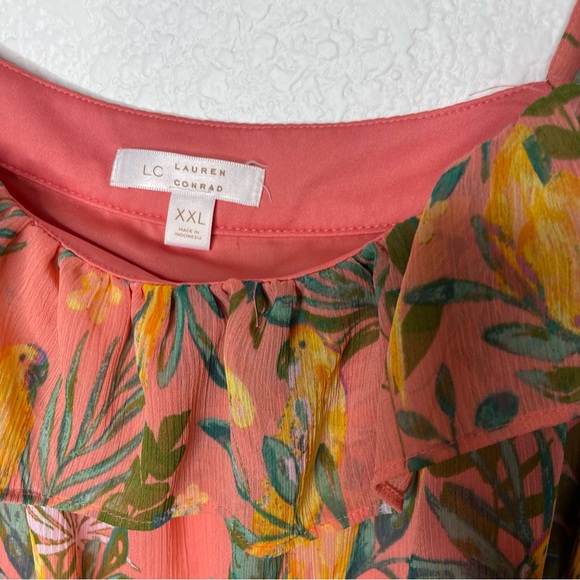 LC Lauren Conrad Women's Flutter Sleeve Peasant Top Nature Birds, XXL - Picture 7 of 11